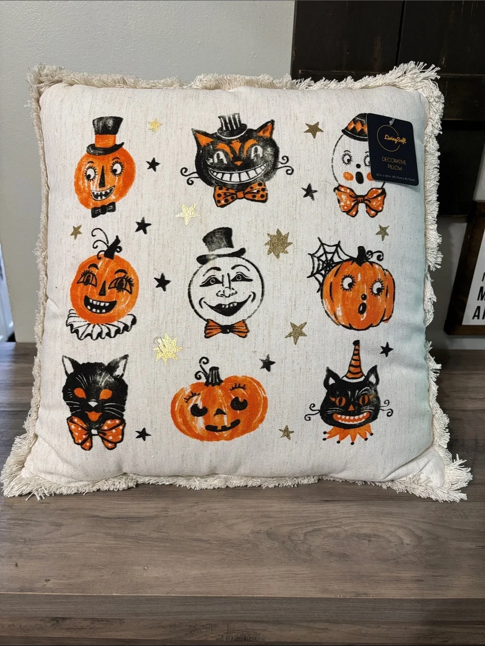 Living Soft, Vintage Retro Beistle Inspired Halloween Fringe Throw Pillow NWT